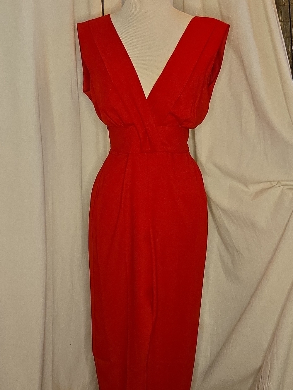 Club Monaco Red Deep V-Neck Sleeveless Jumpsuit